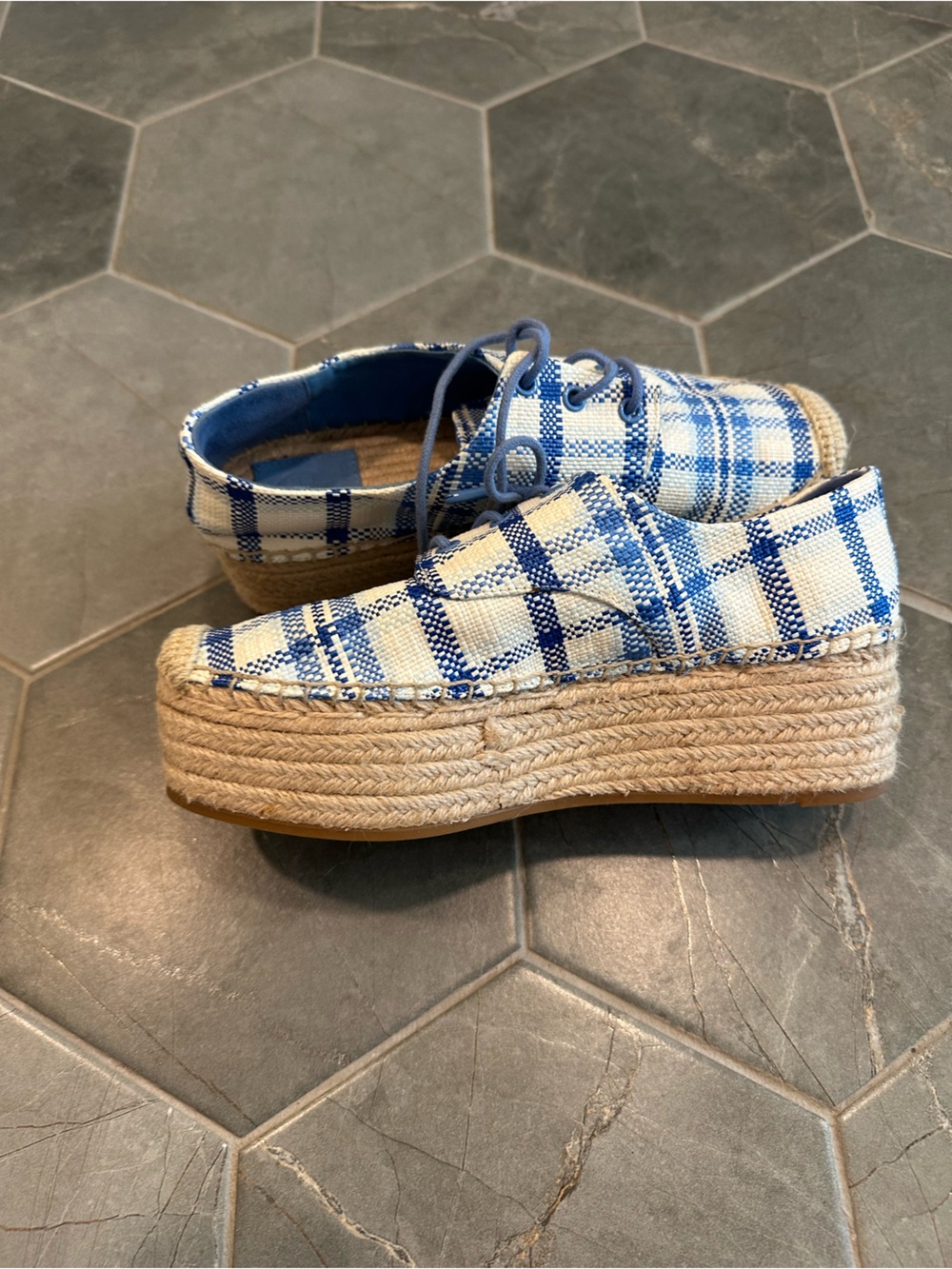 Tory Burch blue plaid platform sneaker - Picture 3 of 3